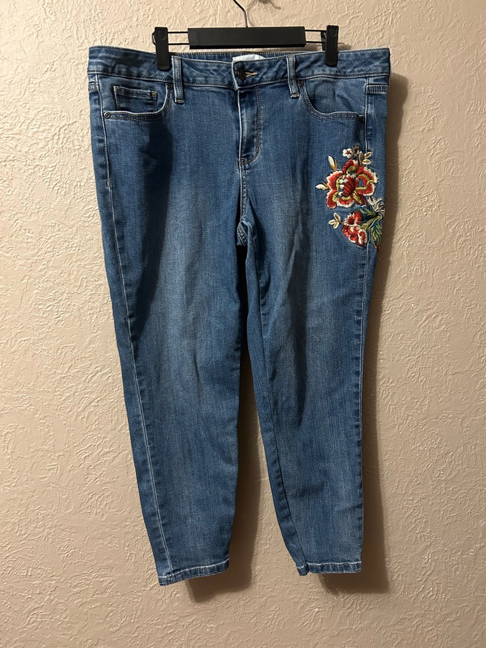 Sonoma Blue Denim Jeans with Floral Embroidery